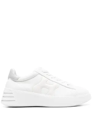 White Sneakers With Elevated Sole And Padded Collar